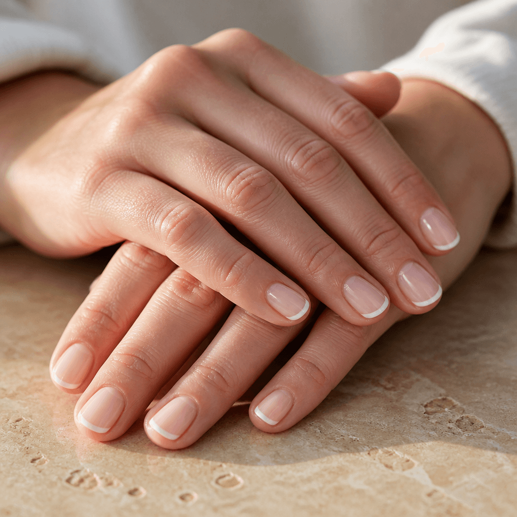 Soft French manicure on short oval nails